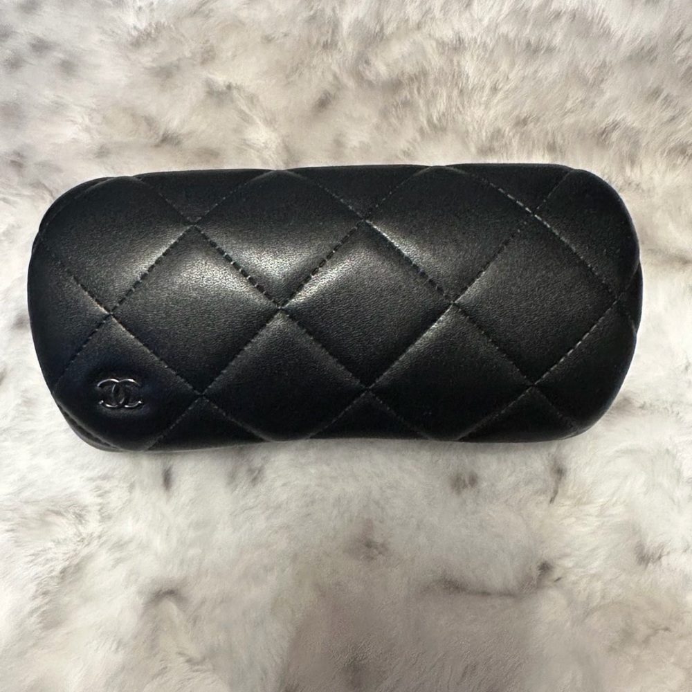 CHANEL Black Eyeglasses of Sunglasses Case Quilted Leather Authentic